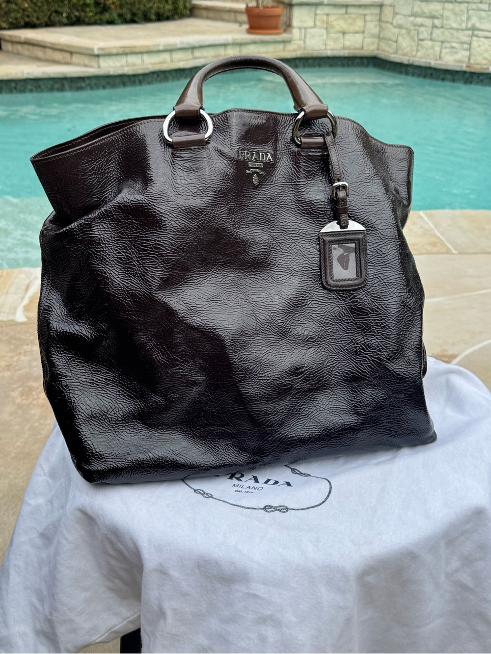 Prada Black Glossy Leather Top-Handle Tote